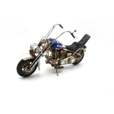 China Eco-friendly Vintage Transport Cheap Eco-friendly Hand Paint Surface Metal Craft UK Blue Motorcycle Art for sale