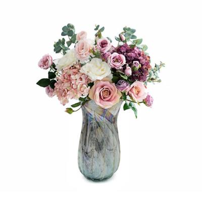 China Artistic Colorful Wholesale Cylinder Round Big Blown Glass Flower Vase for sale