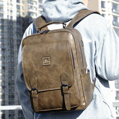 China With USB Supply PU School Bag Large Capacity Business Laptop High Quality Leather Waterproof Backpack for sale