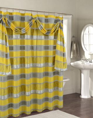 China Stripe Jacquard Shower Curtain With Long Scarf Drapery For Decoration for sale