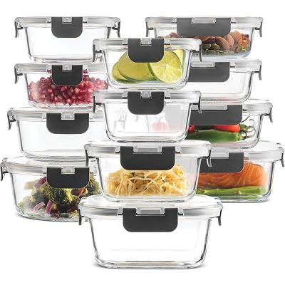 China Morden Hinged Lids Meal Container Borosilicate Lunch Box BPA Free Locking Leakproof Glass Glass for sale