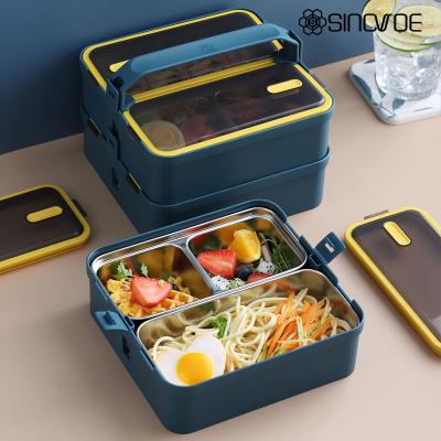 China Stainless Steel Microwavable Layered Insulated Lunch Box With Handle Bulk Plastic Food Containers for sale