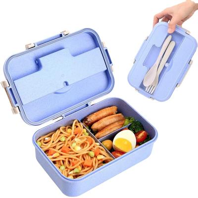 China 1200ml Microwavable Bento Lunch Box with 3 Compartments, Eco-Friendly Wheat Straw for Adults or Kids for sale