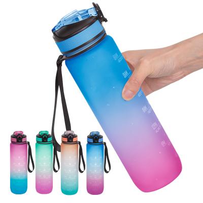 China Sustainable Leak Proof Bpa Free Drinking Water Bottle With Time Marker And Straw 1 Liter Sports Drink Bottles for sale