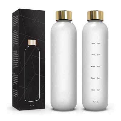 China Viable BPA Free Water Bottle With Time Marker 32oz 1 Liter Motivational Reusable Water Bottles With Times To Drink for sale