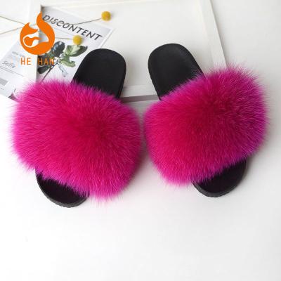 China Fashion Trend Fashion Fur Slippers for Women Real Fox Fur Slippers Soft Slides Toddler Women Real Fox Fur Slippers for sale