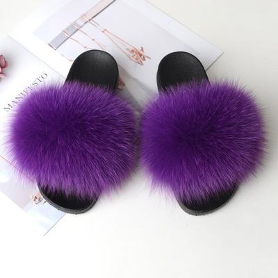 China Fashion Trend Raccoon Kids Fur Slides Custom Colored Faux Fox Fur Slides Slippers For Women for sale