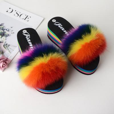 China High Quality Anti-Slip For Artificial Light And Fluffy Rainbow Unique Slippers for sale