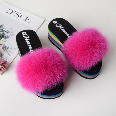 China Rainbow fur anti-skid slippers ins2021 spring and summer home rainbow female unique slippers for sale