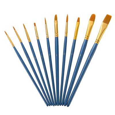 China Paint Nylon Hair with Wooden Handle Artist Acrylic Paint Brushes Set with 10pcs for sale