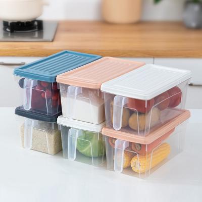 China New Food Storage Container Freshness Storage Organizer With Handle Household Kitchen Plastic Items Stackable Refrigerator Storage Bin With Lid for sale