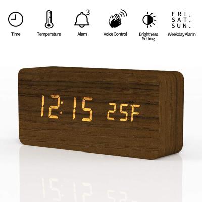 China CREATIVE Modern Multi Function Wood Desk USB LED Kids Mobile Digital Alarm Clock With Voice Control for sale