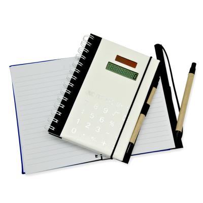 China Hardcover Business Multi Function Cheap 8 Digit Display Coil Notebook Solar Powered Calculator With Pen for sale