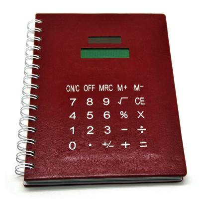 China Promotional Business Printed 8 Inch PU Leather Diary Loose Leaf Notebook With 8 Digit Solar Powered Calculator for sale