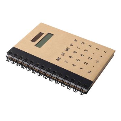 China Environmentally Spiral Cheap Blank A5 Kraft Paper Binding Notebook Note With 8 Digits Solar Power Calculator for sale