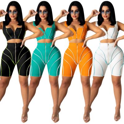 China C5201 European and American fashion casual women's zipper tight vest shorts breathable set pants two-piece set for sale