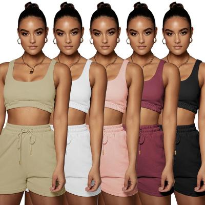 China 2021 Breathable Clothing Sweatsuit Women Two Piece Tank Top Sets Women's Shorts Crop Top 2 Piece Set for sale