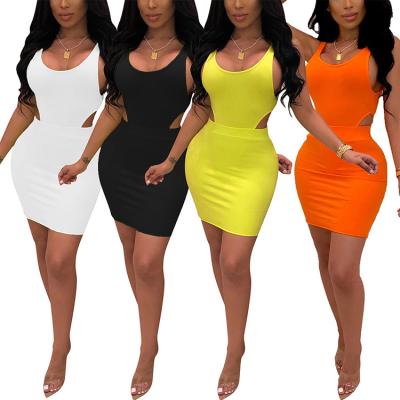 China Solid Color Breathable Sleeveless Cut Out Summer Dresses Women Clothing Two Piece Set for sale