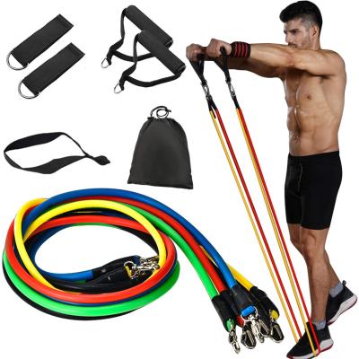 China Fashion 11pcsTheraband Indoor Sporting Goods Theraband Printing Resistance Bands Resistance Bands With Handles And Feet for sale