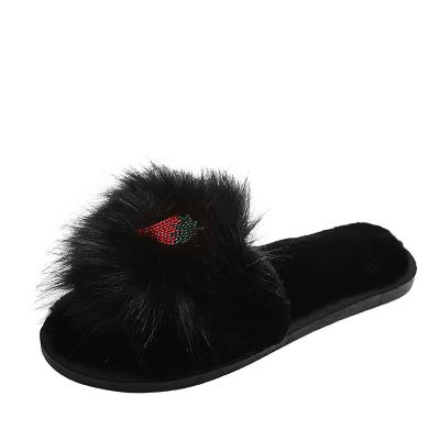 China Home Warm Faux Fur Winter Slippers Fluffy Plush Slippers For Women Indoor Residential Slippers for sale