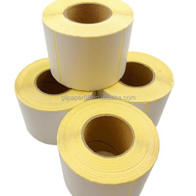 China Wholesale Heat Sensitive Yellow 58*30MM Thermal Label Sticker 800pcs Per Roll For Barcode Logistics Shipping Agency Label Food Label for sale