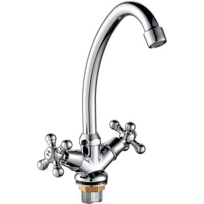 China Metered Faucets (OZ5309-8F) Cheap Water Handle Zinc Mixer Tap Double Cold Hot Bathroom Faucet Deck Mounted for sale