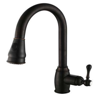 China Sense Faucets BZ9144CBJ Deck Mounted Single Hole Handle Zinc Pull Out Sink Faucet With Brass Water Connector Hose Black Color for sale