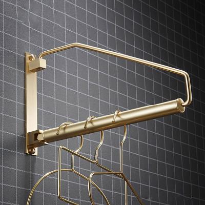 China Family Modern Brass Folding Hanger Hook Telescopic Rotating Balcony Wardrobe Towel Lightweight Luxury Hanging for sale