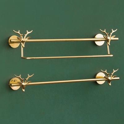 China Cabin Modern Light Harvest Golden Antlers Luxury Brass Towel Rack Toilet No Hole Towel Rack Shelf Hangers for sale