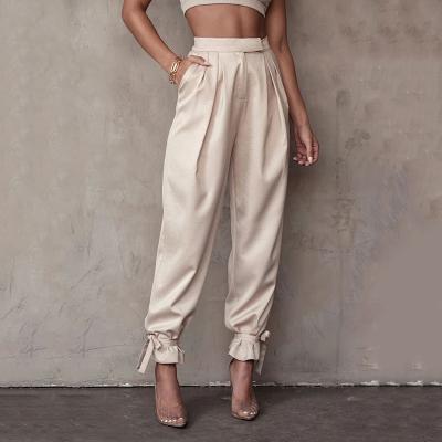 China Anti-wrinkle 2021 spring and summer casual pants women high waist lace up pants for sale