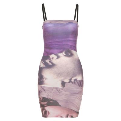 China Anti-wrinkle 2021 summer women's dress with halter and one-shoulder line printing slim body and buttocks wrap clothing dress for sale