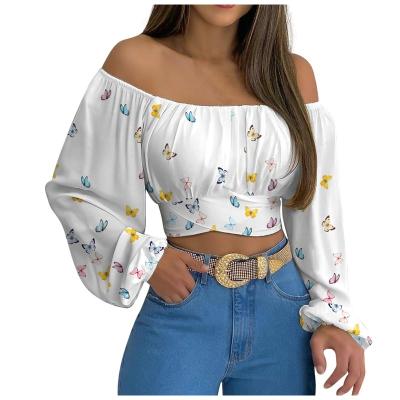 China 2023 Best Selling Women's Shirt Wholesale Anti-Wrinkle Clothing Top-Shoulder Long-Sleeved Crop Top Floral Clothes for sale