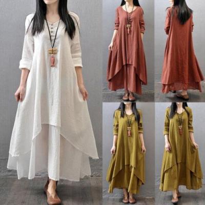 China New Arrival Anti-Static Cloth Comfortable Bottom O-Neck Women's Long Sleeve Casual Dress Big Size for sale