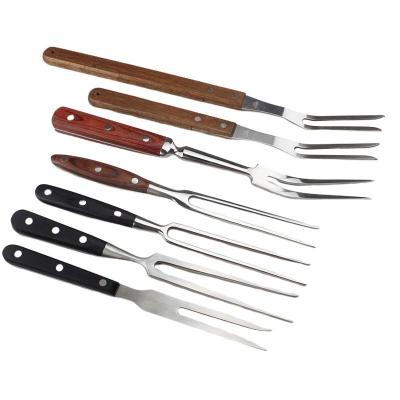 China Easily Cleaned Outdoor Barbecue Accessories Stainless Steel Meat Fork With Wooden Handle for sale