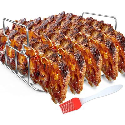 China Easily Cleaned Non-Stick Stainless Steel Rib Roast Rack Holder For Rib Rack For Bbq Grilling Grill Large To Hold 6 Rib Rack for sale