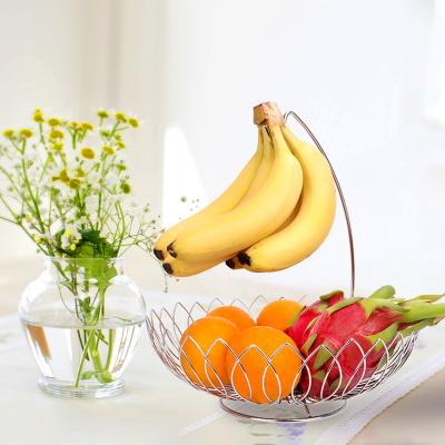 China Two 2 viable 3 tier metal storage bowl hanging fruit basket with banana holder tree hanger hook for sale