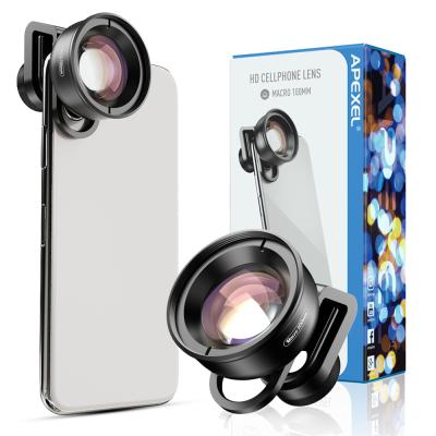 China Optical glass+Aluminum alloy APEXEL HD 100mm macro lens macro phone camera photography magnifier with LED for mobile phone for sale