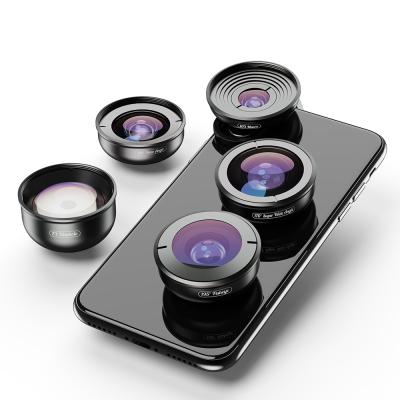 China APEXELHigh-end Product Multi-coated Glass Aluminum Android optics+ Alloy+ABS mobile lenses 5 in 1 phone camera lens smartphone for photography for sale