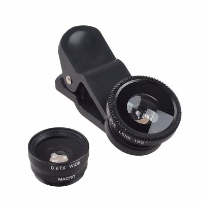 China Aluminum+Acrylic+fine new packing gift item OEM 3 in 1 Macro Fisheye Fisheye Lens Mobile Phone Wide Angle Lens For Smartphone Camera for sale