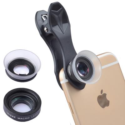 China hot selling removable optical phone Multi-coated plastic glass+Anuminum alloy+ABS Apexel mobile macro lens Powerful 2 in 1 macro lens 12X/24X for sale