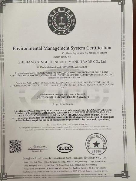 ISO14001 - Zhejiang Xinghui Industry And Trade Co., Ltd.