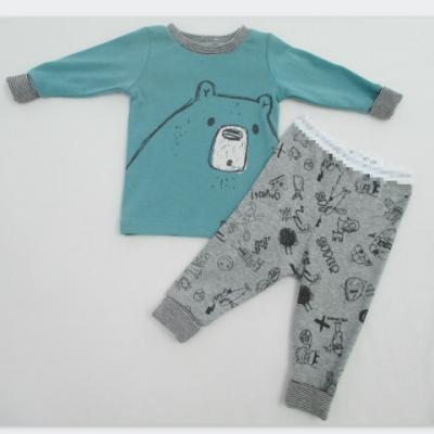 China Baumwolle 1x 1 Rib Baby Boy 2pcs stellte O-Hals-Kragen-gewellten Pyjama-Satz ein zu verkaufen