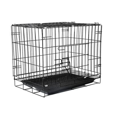 China Sustainable Wholesale Eco-friendly Double Door Folding Dog Cage Kennel, Collapsible Metal Wire Dog Crate With Tray for sale