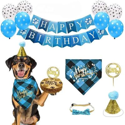 China Festival Decoration Pet Birthday Party Supplies Paw Banner Dog Birthday Bandana Hat Banner Set Dog Birthday Party Decoration for sale