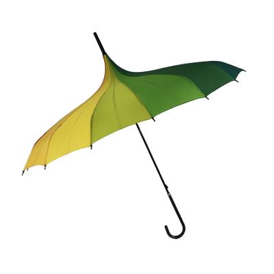 China Unique Colorful Straight Classic Pagoda Umbrella 16 Ribs Rainbow Hanging Leather Handle for sale