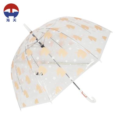 China Cheap price fashion design straight dome custom printing pongee transparent clear umbrella for sale