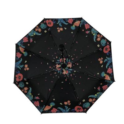 China Anti Mini Compact Flower Black Folding Umbrella UV Windproof With LOGO Printing for sale