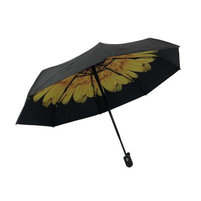 China Folding Outside Flower 5 Fold Super Automatic Umbrella Black Liner Inside Mini Sunflower for sale