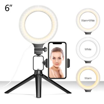 China ABS 3500*8500K 6 Inch Dimmable Ring Light Private Label Phone Mini Selfie Led Ring Light With Tripod Stand for sale