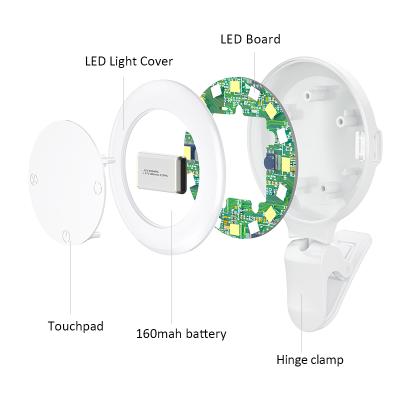 China Best 360 Rotate 160Mah Chargeable 3500 Selfie Led 8500K Ring Light For Phone 45*74.6*18.7mm for sale